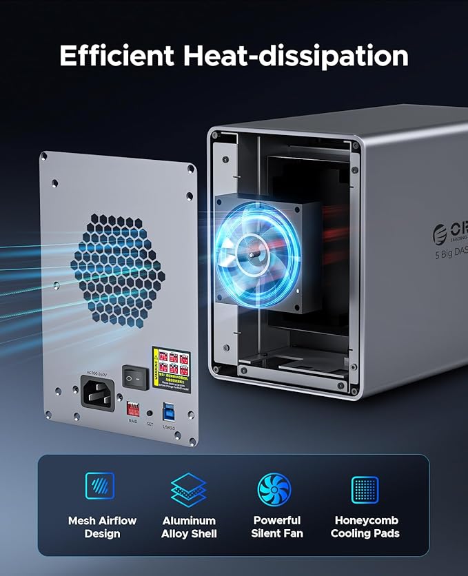 ORICO RAID 5 Bay HDD Enclosures USB 3.0 Push-Pull Mounting - Image 5