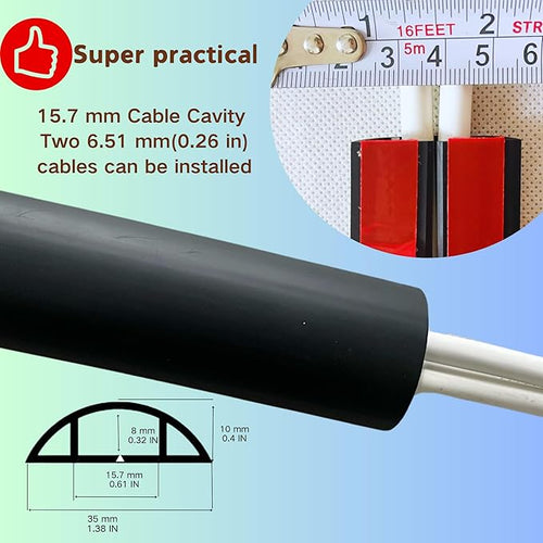 10ft Self Adhesive Floor Cord Cover, Cable Cavity:0.61" x 0.32", Heavy Duty - Image 2