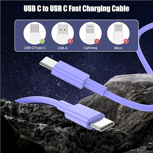 3-Pack Purple 60W USB C to USB C Cable, Type C Fast Charging Cable - Image 7