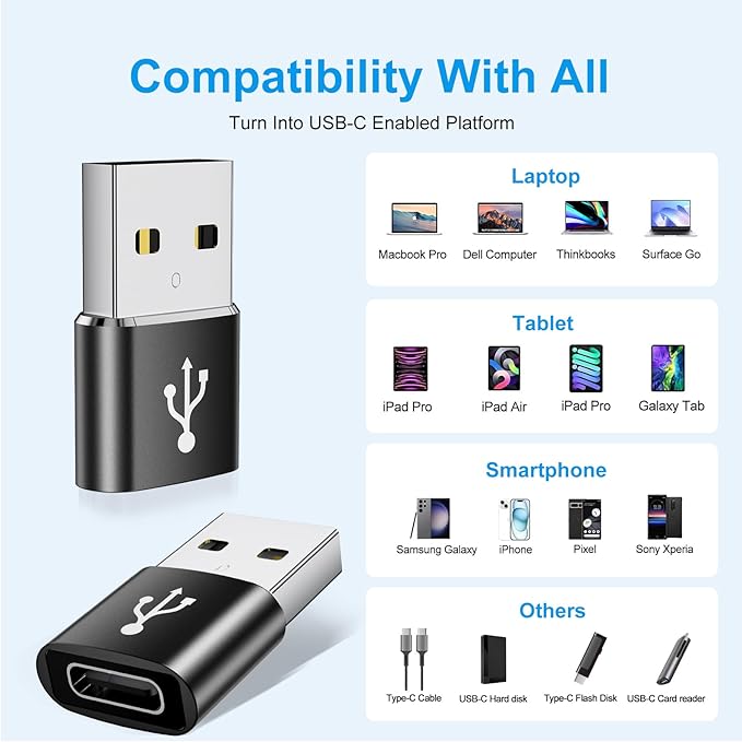 USB to USB C Adapter 8 Pack, USB to Type C Adapter, USBA Charger Type-C Fast - Image 2