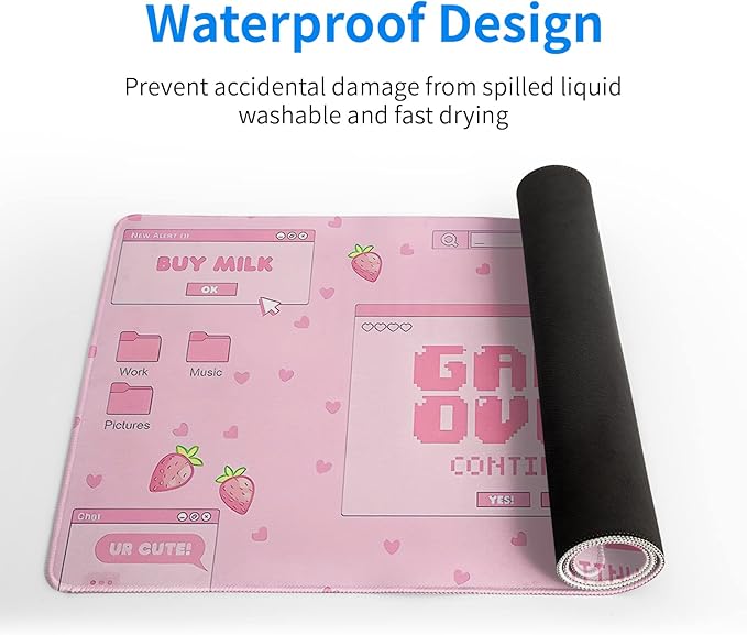 Pink Gaming Mouse Pad 31.5x11.8 Inch Pastel Game Over Large Mousepad Kawaii - Image 3