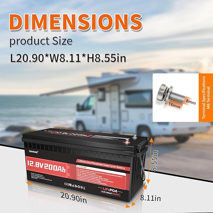 12V 200Ah LiFePO4 Lithium Battery, 200A BMS, Max.2560W Load Power, 15000+ Deep - Image 3