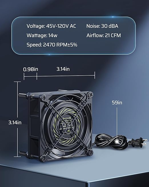 DEWENWILS 2 Pack 120V AC Fan, Waterproof Exhaust Fan 80mm, 14W 2470RPM 21CFM - Image 6