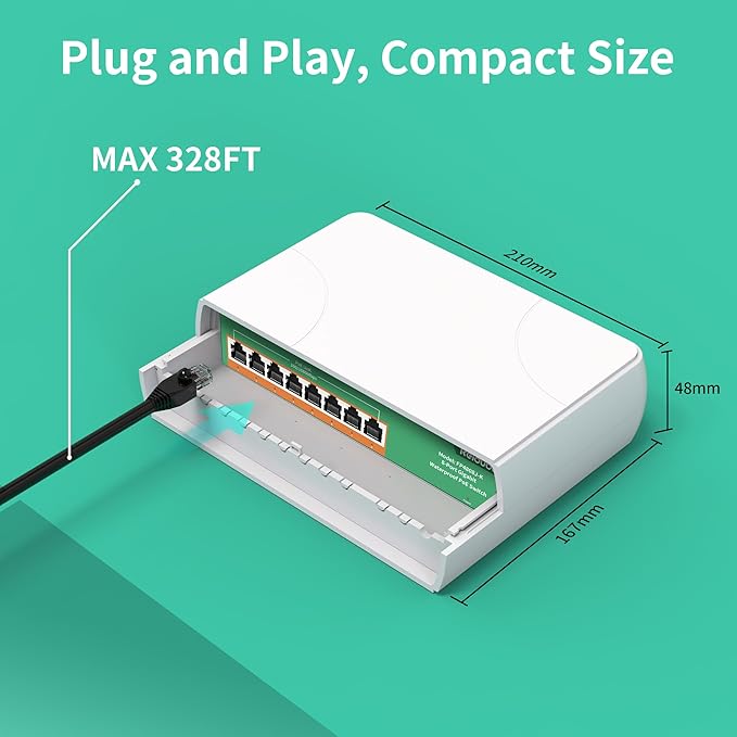 8 Port Gigabit PoE Switch Waterproof, 1000 Mbps 8 PoE+ Ports 120W, - Image 7