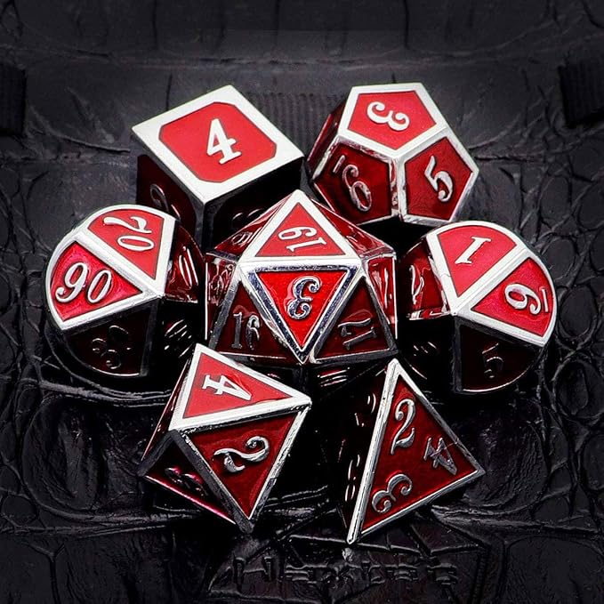 Haxtec Metal Dice Set D&D Red Silver DND Dice Set - Image 5