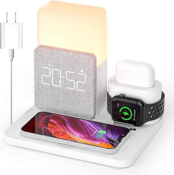 Wireless Charging Station, 7 in 1 Charging Station, Alarm Clock - Image 4