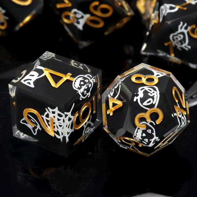 Haxtec Sticker Sharp Edge Dice Halloween Dice Resin DND Dice Set 7PCS Glow in - Image 6