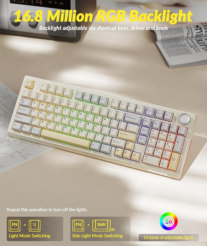 KI99 Pro 96% Wireless Mechanical Gaming Keyboard, Creamy Keyboard - Image 7