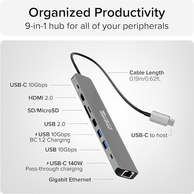 Plugable USB C Hub Multiport Adapter: 9-in-1 - Image 3