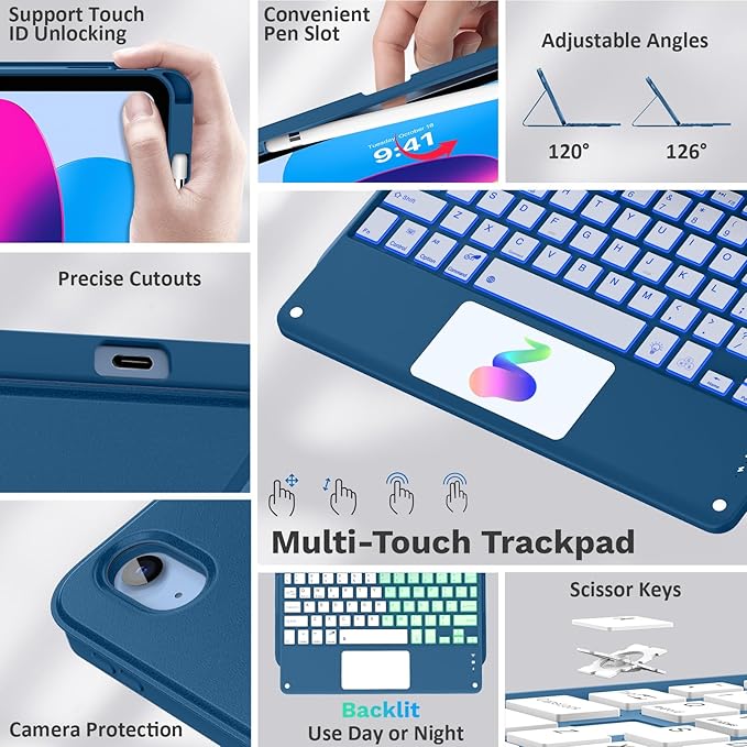 MoKo Touch Keyboard Case for iPad 11th Generation 11 inch 2025, iPad 10th - Image 3