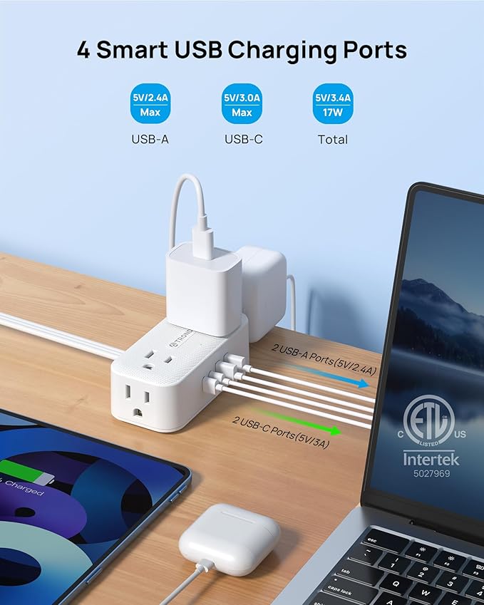 TROND 360° Rotating Flat Plug Power Strip, 5FT Extension Cord - Image 4