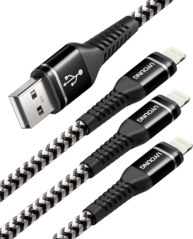 10 FT iPhone Charger Cable 3Pack Long Durable Nylon Braided USB Lightning Fast by UYOUNG