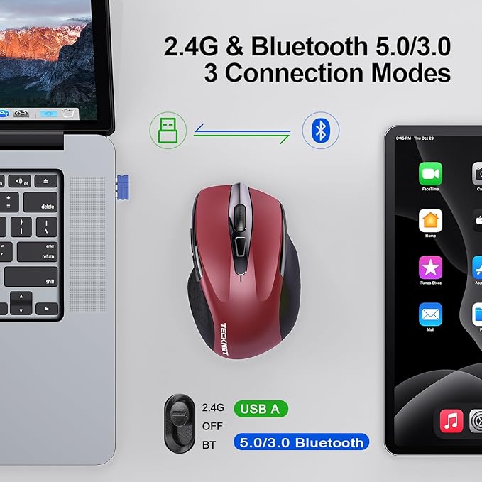 TECKNET Wireless Mouse Rechargeable 4800 DPI Silent USB A & Bluetooth Mouse 6 - Image 2