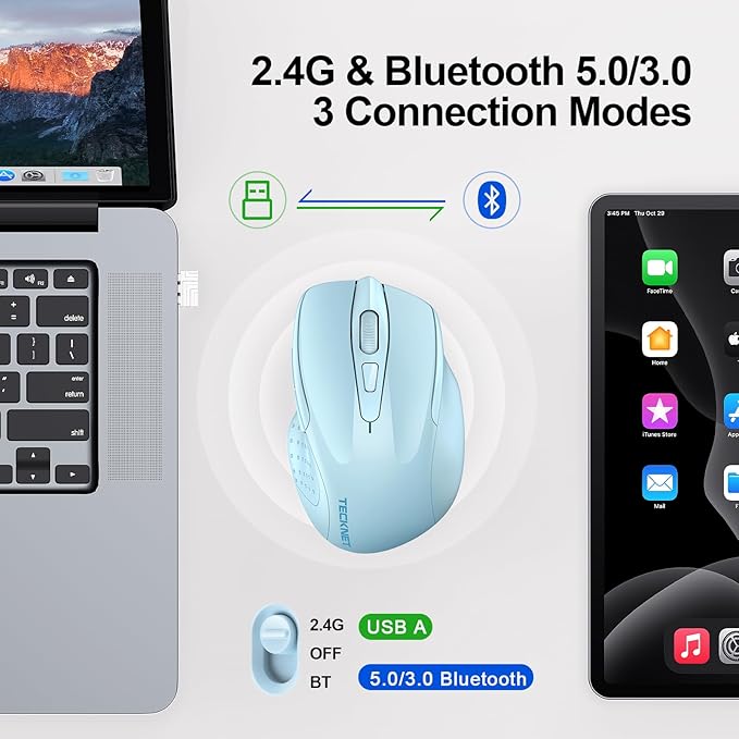 TECKNET Wireless Mouse Rechargeable 4800 DPI Silent USB A & Bluetooth Mouse 6 - Image 2