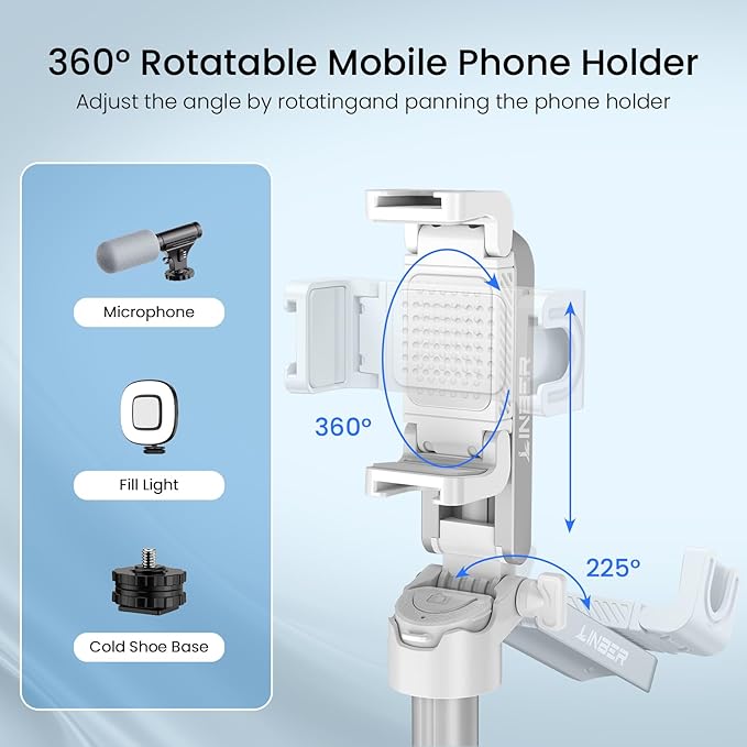 Mini Selfie Stick with 2 Fill Lights, Portable Phone Tripod with Remote and - Image 4