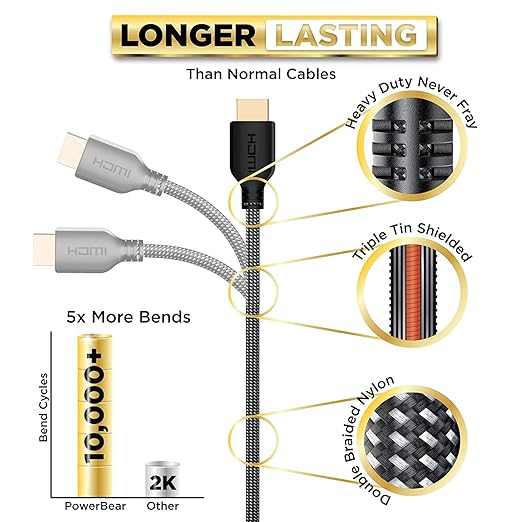 PowerBear 4K HDMI Cable 25 ft | High Speed Hdmi Cables, Braided Nylon & Gold - Image 3
