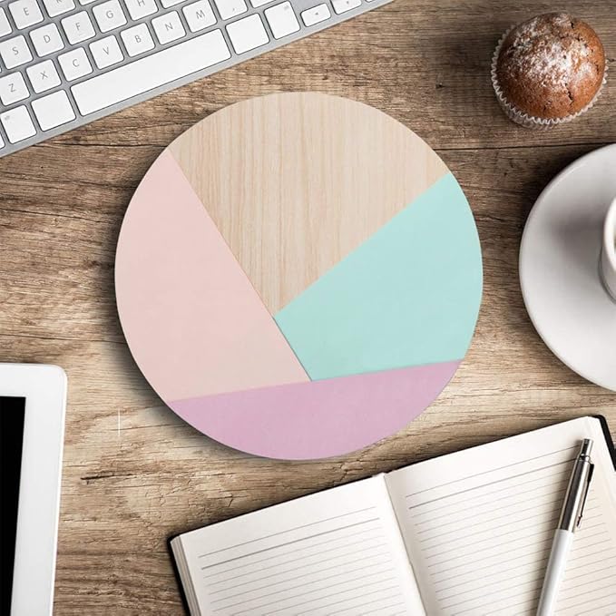Round Mouse Pad, Wood Pink Green Purple Splice Mouse Pad, Washable Gaming - Image 5