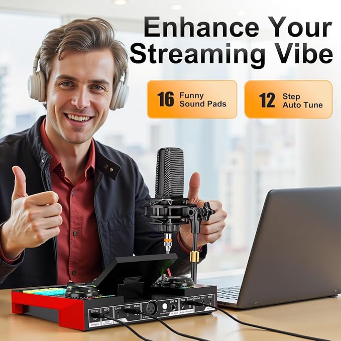 Podcast Equipment Bundle with 3.5mm Microphone and Live Sound Card, Audio - Image 8
