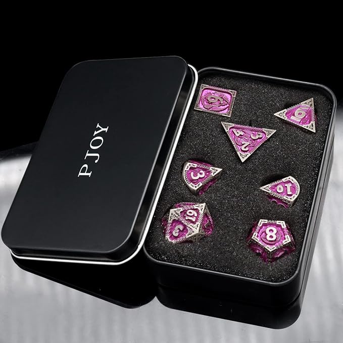 PJOY Metal DND Dice Set with Dice Case Antique Silver Purple Dragon D&D - Image 4