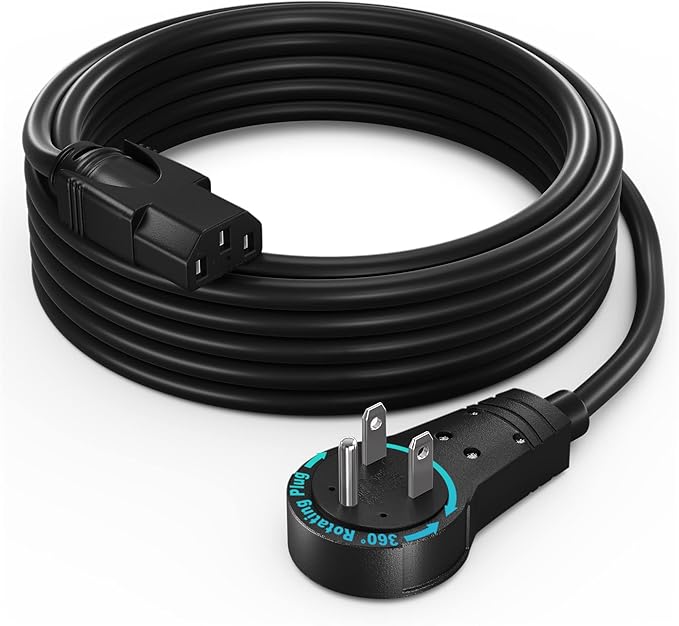 Maximm Monitor Computer Power Cord 12 Ft Flat Plug 360° Rotating PC Cable 3 by MaximmCable