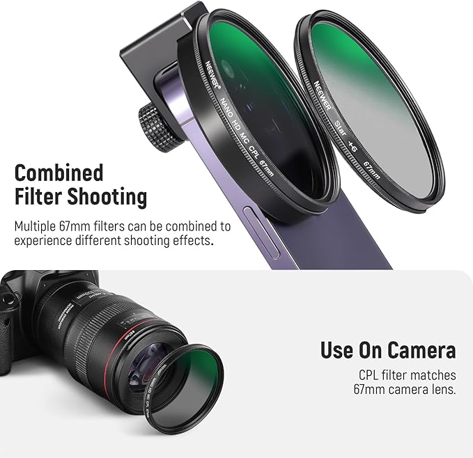 NEEWER CPL Filter for Phone, 67mm Camera Lens Polarizing Filter - Image 7