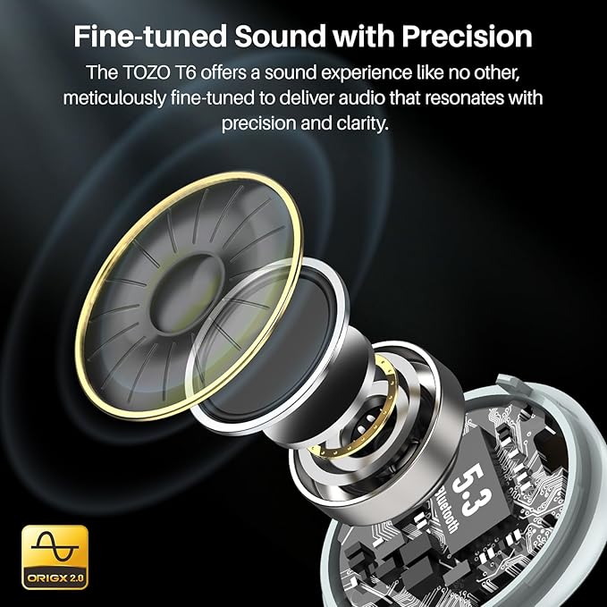 TOZO T6 Wireless Earbuds, Stereo Sound in Ear Headphones, 50 Hours Playtime - Image 2