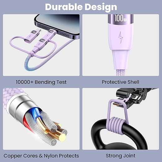 100W USB C Multi Charging Cable, USAMS 6.6FT 5-in-1 5A Fast Sync Charger - Image 5