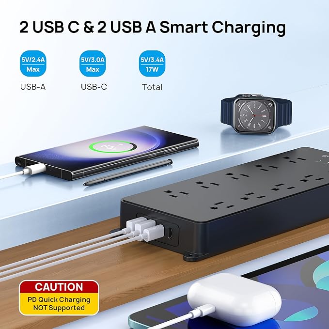 TROND Surge Protector Power Strip 10ft, ETL Listed, 10 Widely Spaced Outlets - Image 3