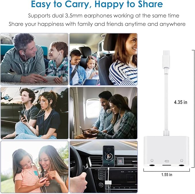USB-C to Dual 3.5mm Headphone Jack Adapter USB C to 3.5mm Audio Adapter 3 in 1 - Image 5