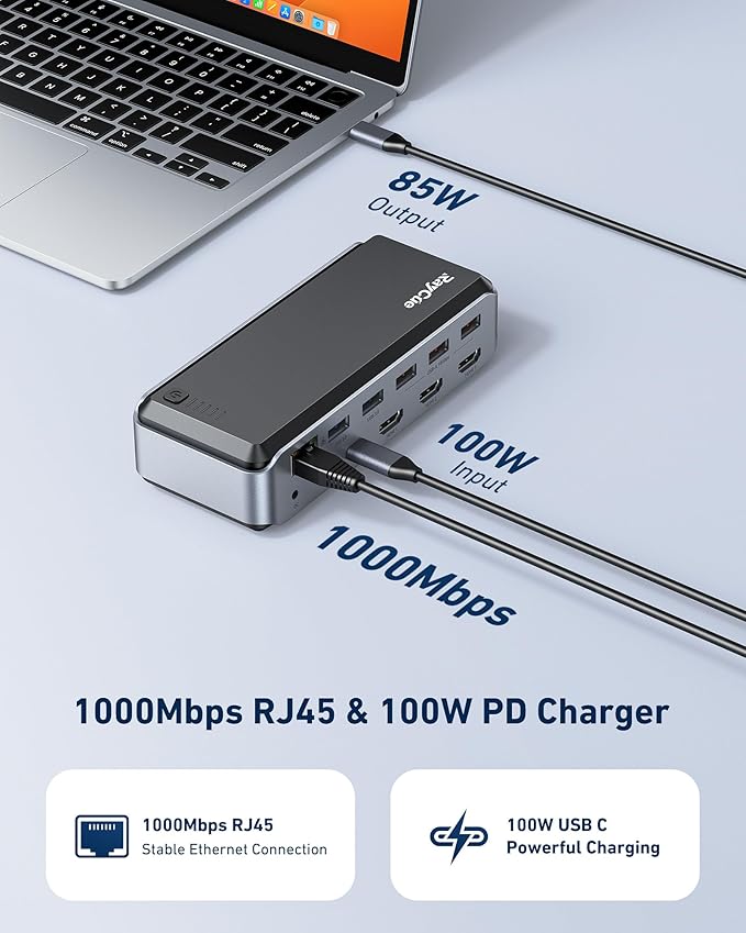 USB C Docking Station Triple Monitor, Raycue 15 IN1 MacBook Pro Docking Station - Image 7