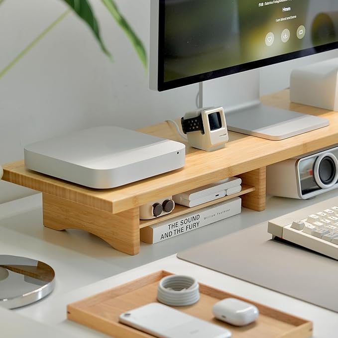 Bamboo Dual Monitor Stand Riser Natural, 2-Tier Desk Monitor Riser - Image 8