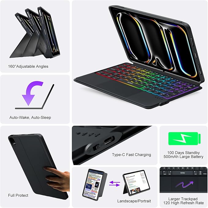 iPad Pro 13 inch Case with Keyboard, Flex Magnetic Detachable Backlit Keyboard - Image 6
