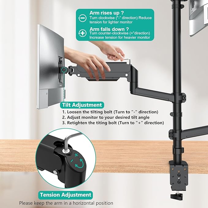 WALI Triple Monitor Mount for 13-32 inch Screens, Taller 3 Monitor Desk Mount - Image 7