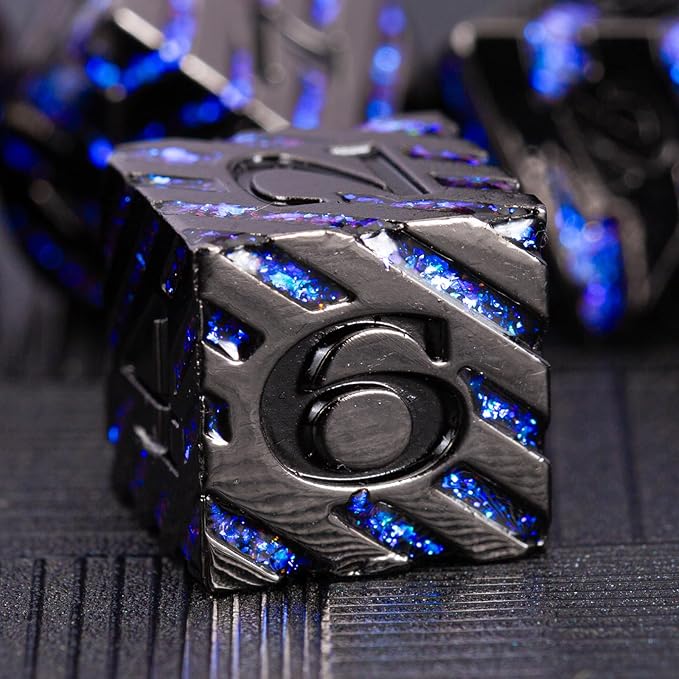 Metallic Glitter Stripes D&D Dice Set, RPG Metal Dice Set Dungeons and Dragons - Image 3