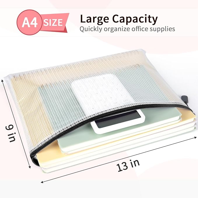 Umriox Mesh Zipper Pouch Puzzle Bags, 13.0x9.0 in, Letter Size A4 Size Zipper - Image 2