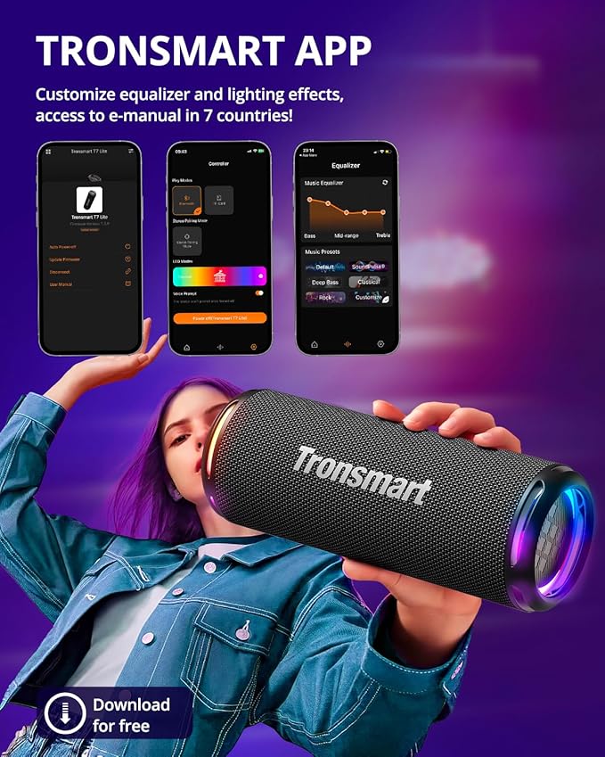 Tronsmart T7 Lite 24W Portable Bluetooth Speaker, Enhanced Bass, Rainbow Light - Image 3