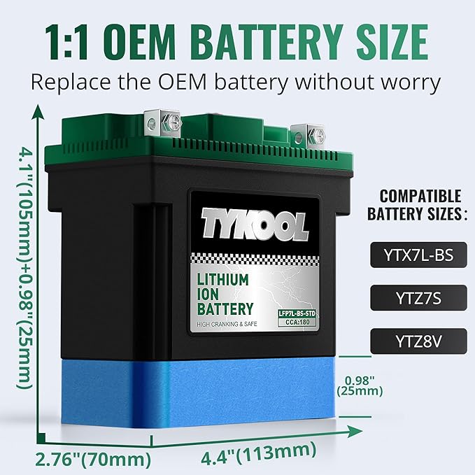 YTX7L-BS-STD 2X Cranking Amps, Lithium Iron Phosphate Motorcycle Battery - Image 2