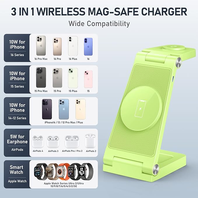 Magnetic Wireless Charger Stand, 3 in 1 Foldable Wireless Charging Station - Image 5