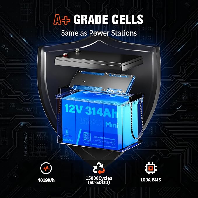 12V 314Ah LiFePO4 Lithium Battery, 100A BMS, 15000+ Deep Cycle 300Ah Lithium - Image 3