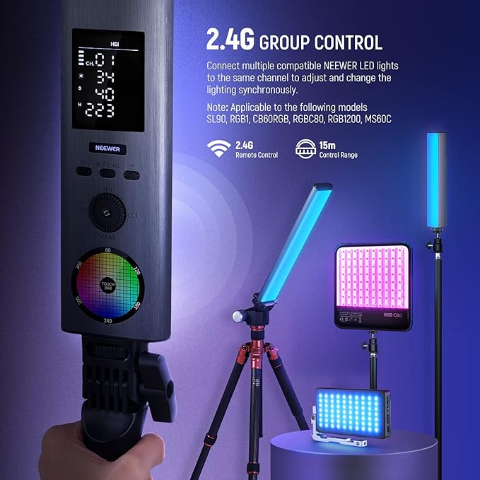 NEEWER RGB Light Wand with 2.4G/APP Control, Upgraded 360° Touchable RGBWW Hue - Image 7