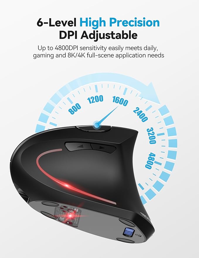 TECKNET Ergonomic Mouse, Rechargeable 2.4G+Bluetooth Vertical Mice 6 DPI - Image 3