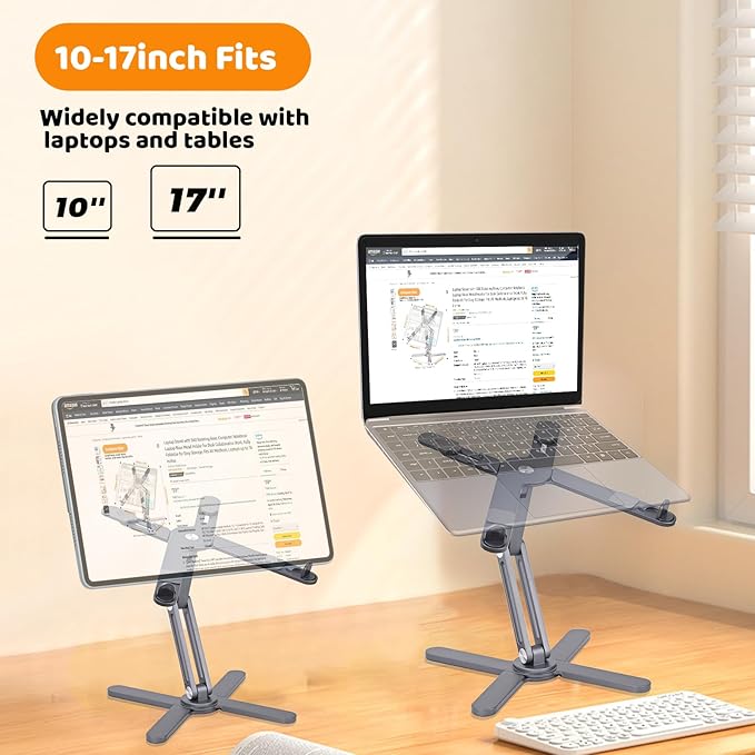 Laptop Stand with 360 Rotating Base, Computer Notebook Laptop Riser Metal Holder - Image 3
