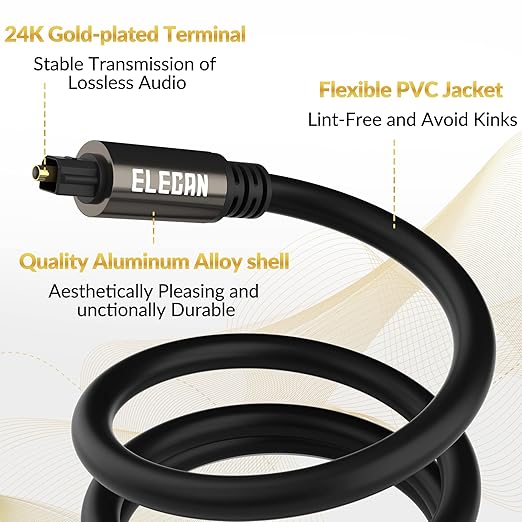 Elecan Optical Audio Cable 25 Ft Digital Audio Toslink Cable Cord-Fiber - Image 3