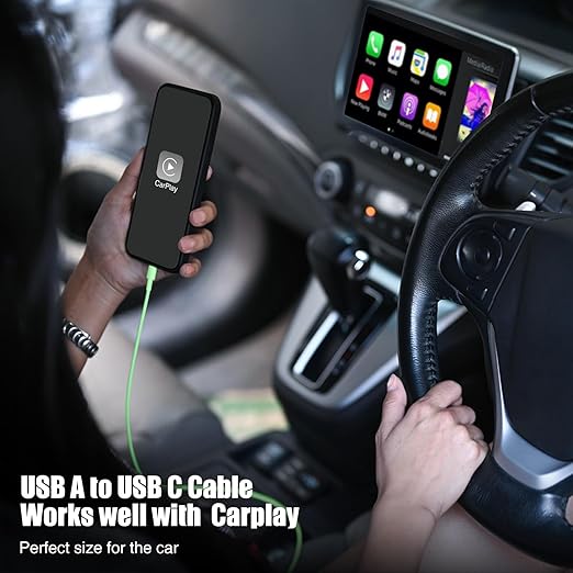 3-Pack Green USB A to USB C Cable，USB to USB C Car Carplay Cable - Image 2