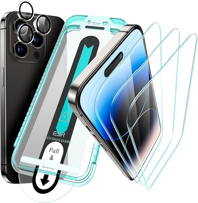 ESR for iPhone 14 Pro Screen Protector Set, 3 Tempered-Glass Screen Protectors by ESR