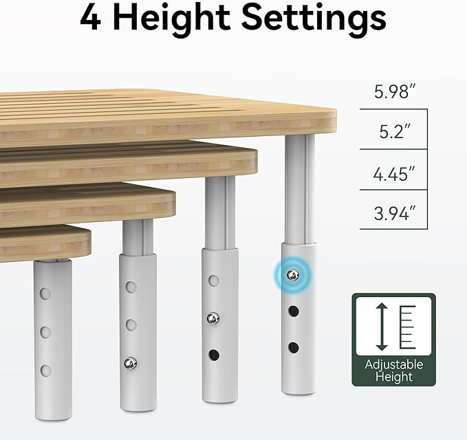 Bamboo Monitor Stand Riser, 4 Adjustable Height, Laptop Stand - Image 5