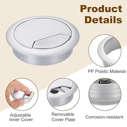 uxcell 5 Pcs 60mm Desk Grommet, Plastic Cable Hole Cover, Wire Cord Cable - Image 3