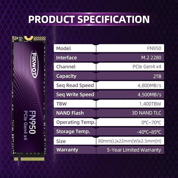 FN950 2TB NVMe SSD M.2 2280 PCIe Gen4x4, Internal Solid State Drive, Configure - Image 4