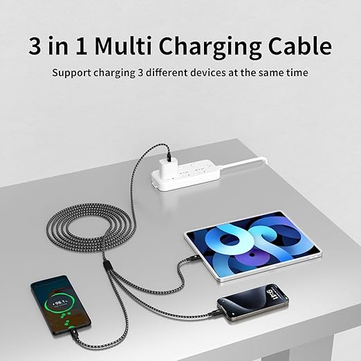 Multi Charging Cable, USB C Splitter Cable, 3 in 1 Travel Fast Charging Cord - Image 4