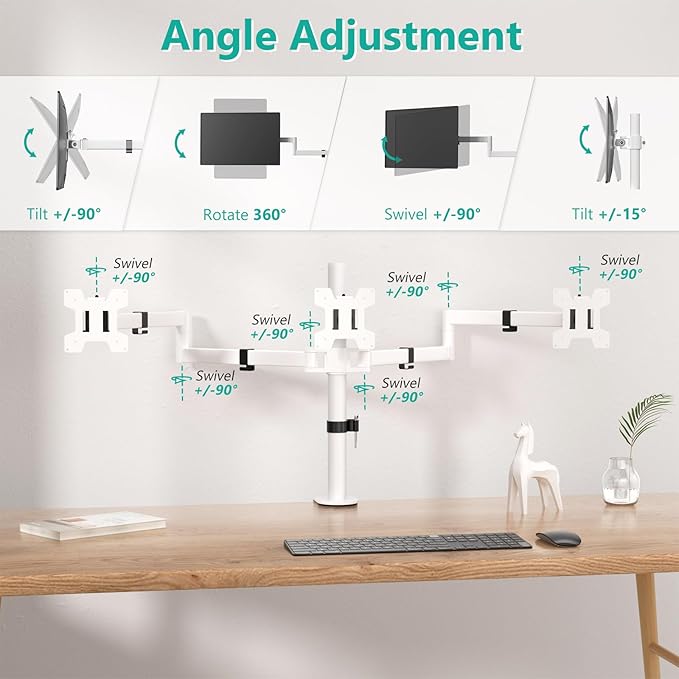WALI Triple Monitor Mount, Three Monitor Desk Mount Fits 13-27in Screens - Image 4